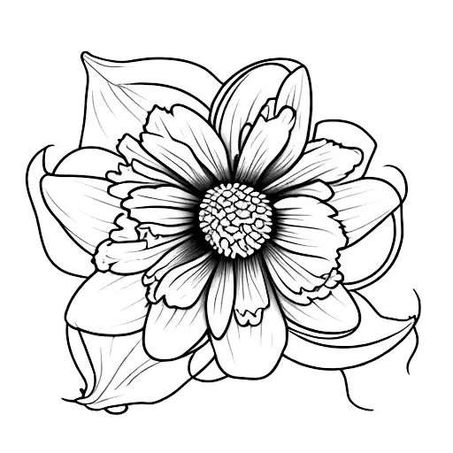 Daffodil and daisy intertwined bouquet tattoo design idea