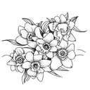 Daffodil and daisy intertwined bouquet tattoo design idea