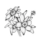 Daffodil and daisy intertwined bouquet tattoo design idea