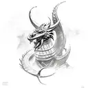 A Viking-inspired sketch of a dragon wrapped around a paintbrush tattoo design idea