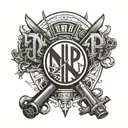 Drawing for a tattoo in the background of the gangster drug weapons and in the foreground the three letters in large NHP tattoo design idea