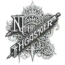 Drawing for a tattoo in the background of the gangster drug weapons and in the foreground the three letters in large NHP tattoo design idea