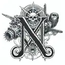 Drawing for a tattoo in the background of the gangster drug weapons and in the foreground the three letters in large NHP tattoo design idea