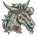 Zombie Unicorn, bit off lip  tattoo design idea
