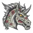 Zombie Unicorn, bit off lip  tattoo design idea