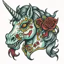 Zombie Unicorn, bit off lip  tattoo design idea