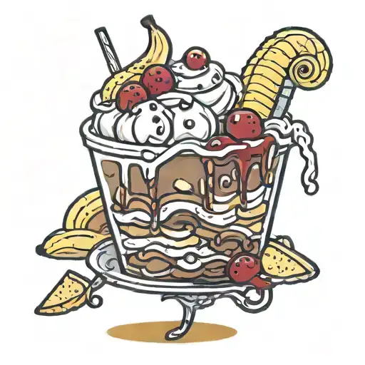 banana split with extra toppings in a picture frame tattoo design idea