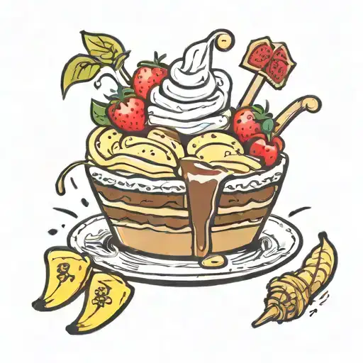 banana split with extra toppings in a picture frame tattoo design idea