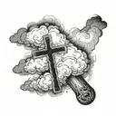 outer arm sleeve clouds and cross  tattoo design idea