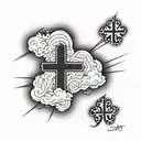 outer arm sleeve clouds and cross  tattoo design idea