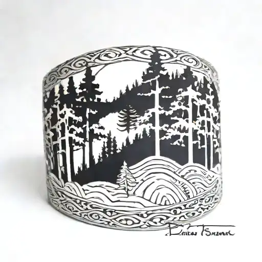 boreal forest silhouette cuff tattoo design idea
