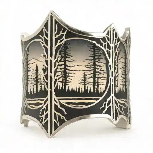boreal forest silhouette cuff with turbines tattoo design idea