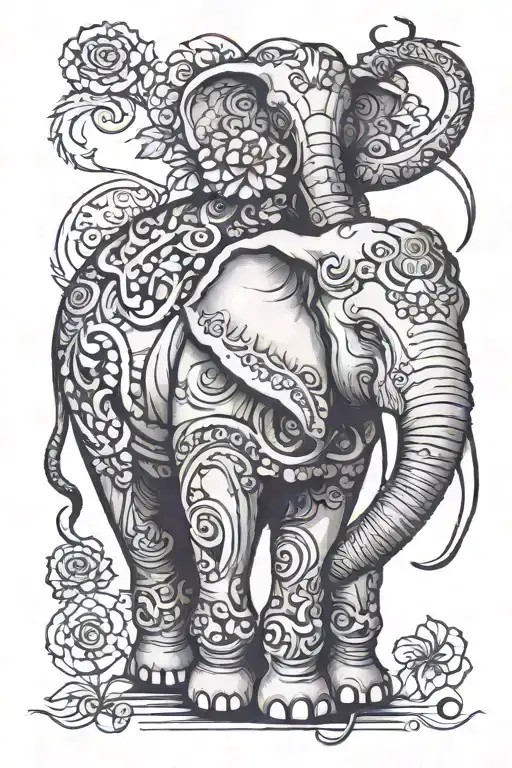 elephant wearing trex  tattoo design idea