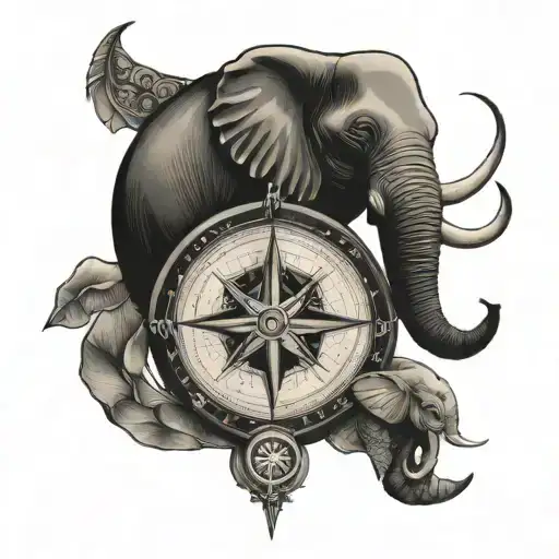 compass and elephant  tattoo design idea