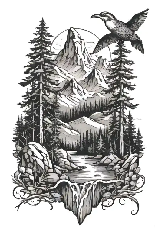 mountain forest ocean tattoo design idea