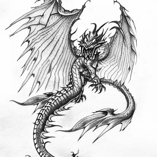blue dragon with orange wings tattoo design idea