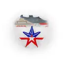 A Texas landscape with a casino building in the foreground and a veteran flag waving above tattoo design idea