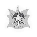 A Texas landscape with a casino building in the foreground and a veteran flag waving above tattoo design idea