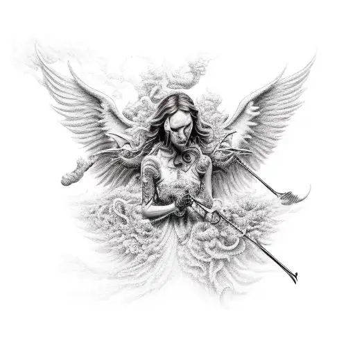 diligence beating out slothfulness fighting between angels and demons tattoo design idea