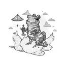 a toad wearing a kimono with bold lines tattoo design idea