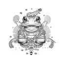 a toad wearing a kimono with bold lines tattoo design idea