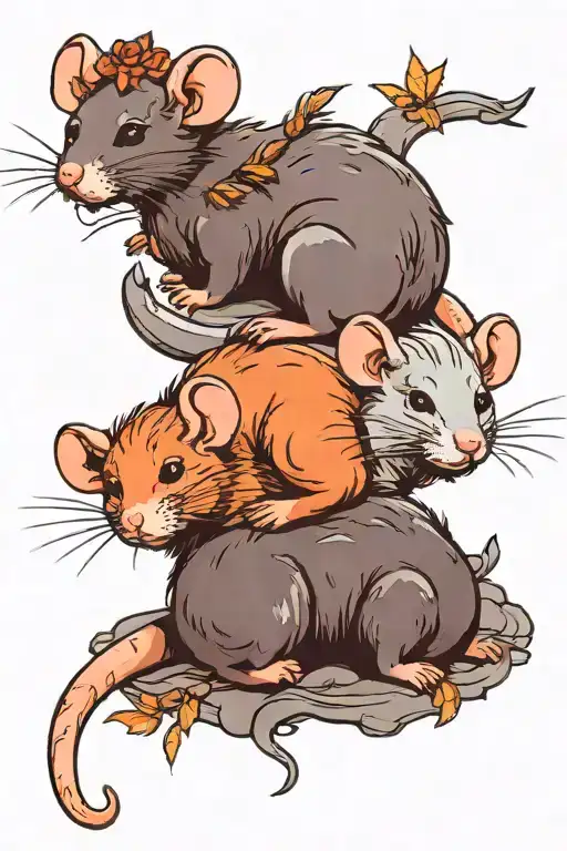 cute rats sleeping together tattoo design idea