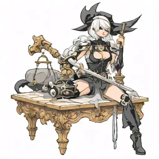 2B from Nier automata as lady justice tattoo design idea