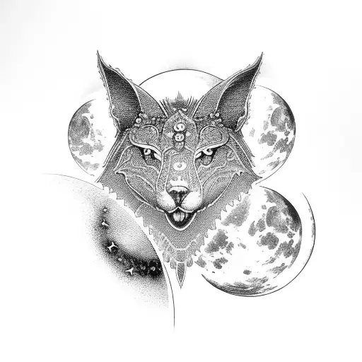 moon with crystals tattoo design idea