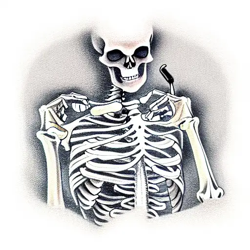 a skeleton that smokes a joint tattoo design idea