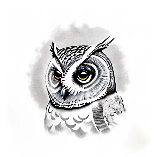 an owl sitting on a branch of tree with mountains in background tattoo design idea
