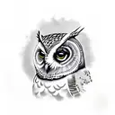 an owl sitting on a branch of tree with mountains in background tattoo design idea