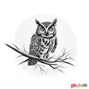 an owl sitting on a branch of tree with mountains in background tattoo design idea