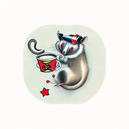 possum with coffee cup tattoo design idea