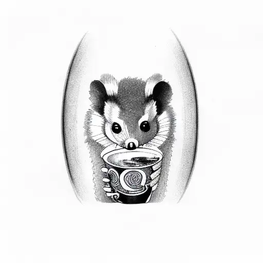 possum with coffee cup tattoo design idea
