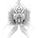 the hourglass with a demon wing and an angel wing  tattoo design idea