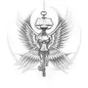 the hourglass with a demon wing and an angel wing  tattoo design idea