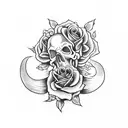 skull snake roses  tattoo design idea