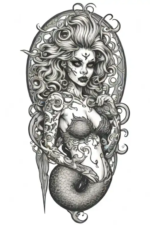 sexy  zombie mermaid tattoo design idea