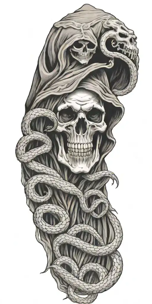 scary grim reaper death seal with snakes   tattoo design idea