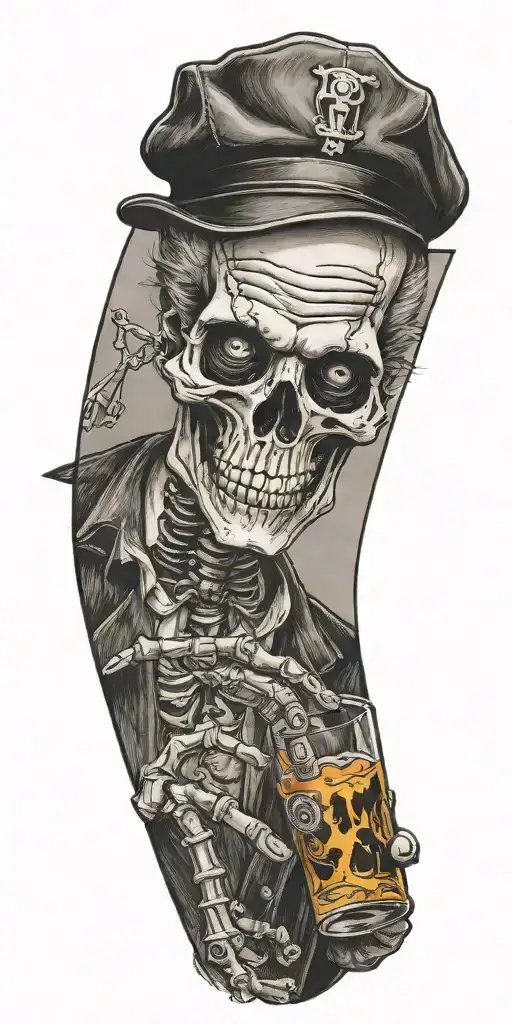 mobster skelton flipping  coin tattoo design idea