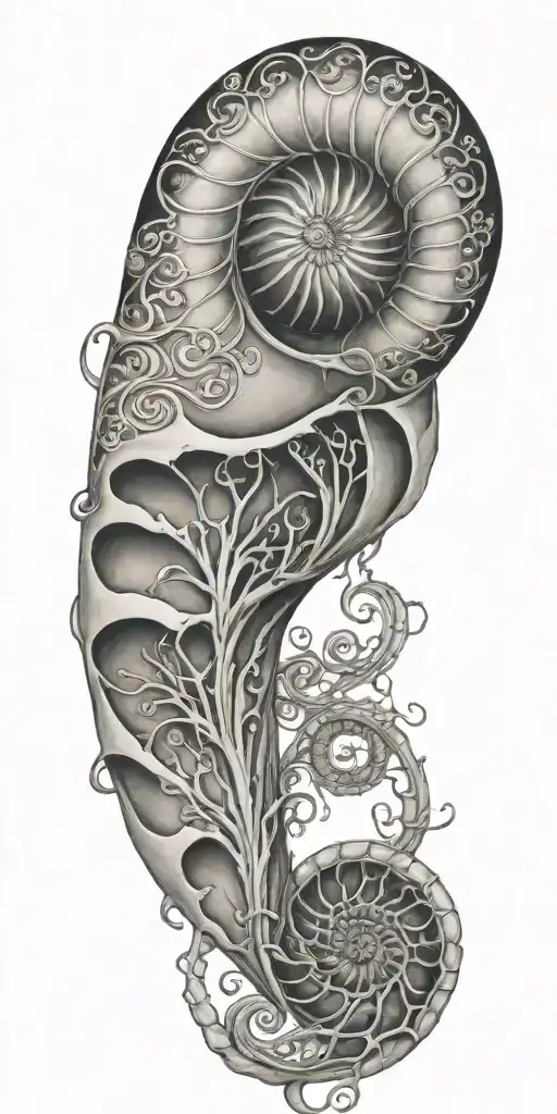 nautilus shell, jellyfish floating tattoo design idea