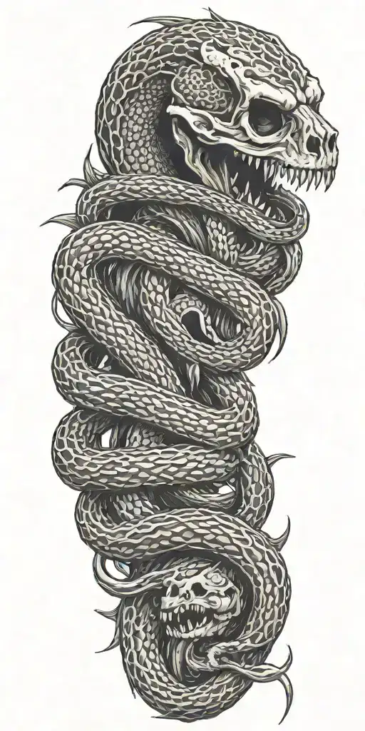  snakes with fangs and grim reaper tattoo design idea