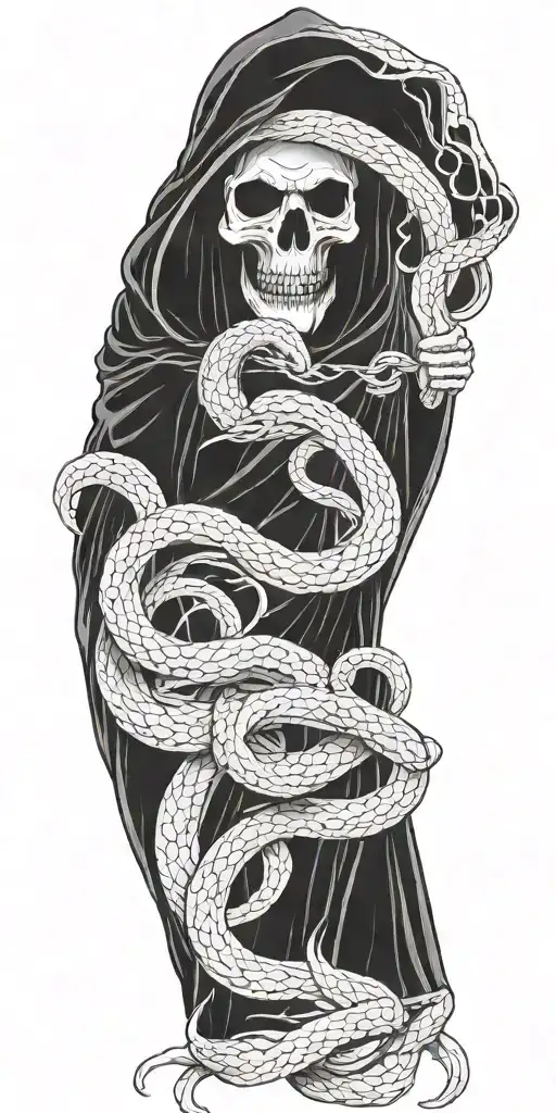 scary grim reaper with snakes   tattoo design idea