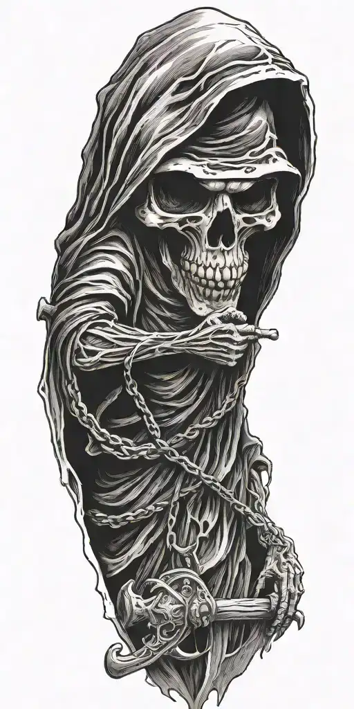 faceless grim reaper with scythe  tattoo design idea