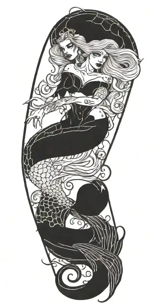 scary  zombie mermaid tattoo design idea