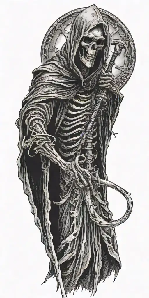  grim reaper with scythe reaching out  tattoo design idea