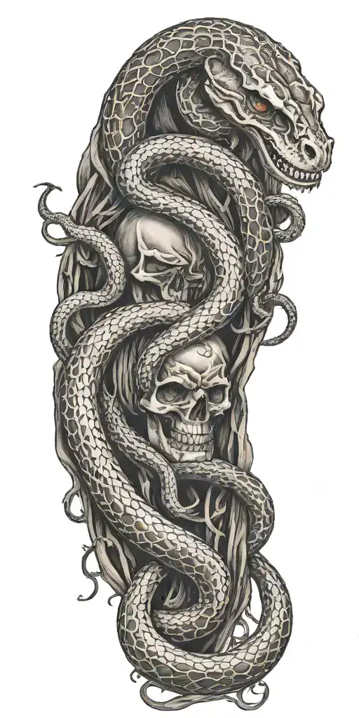  snakes with grim reaper tattoo design idea