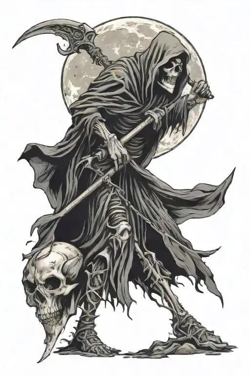 grim reaper with scythe and moon  tattoo design idea