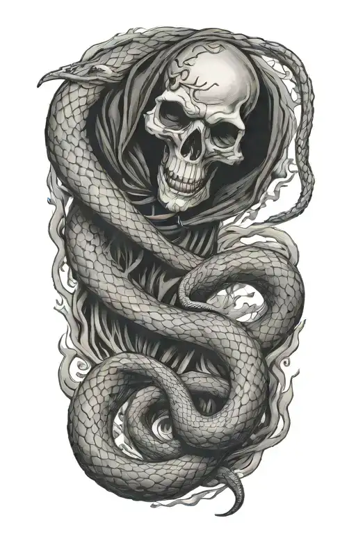 snake crawling full body and grim reaper   tattoo design idea