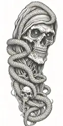scary grim reaper and snakes in hand reaching tattoo design idea